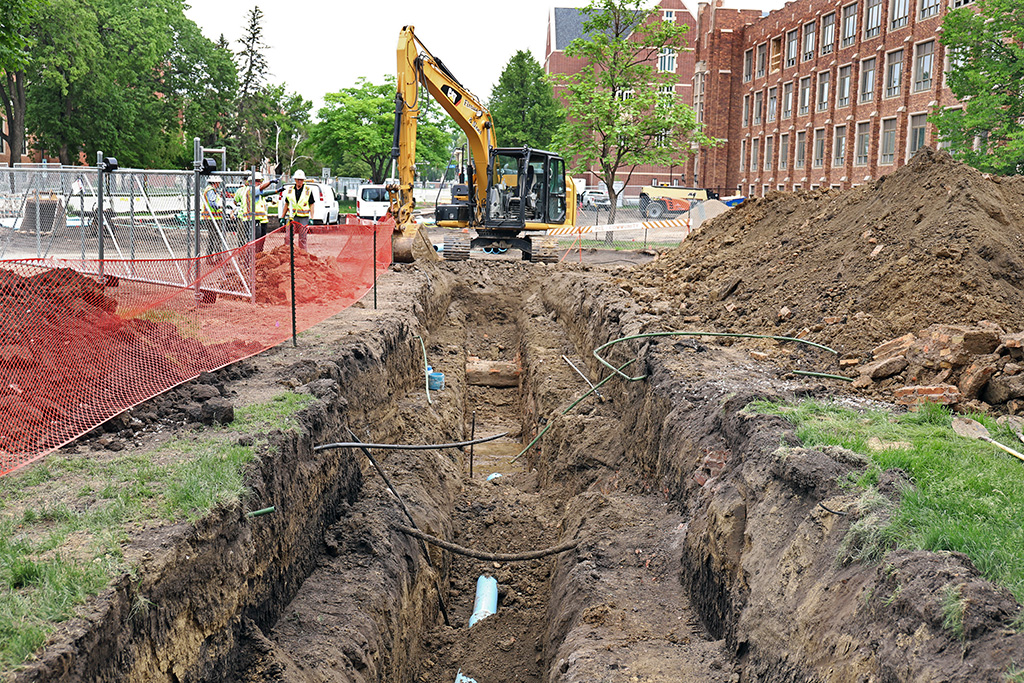 Excavation work outside Merrifield Hall