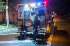 Jose and Leslie, paramedics outside an ambulance, 1344 Hunts Point Ave., Bronx, 2015