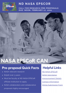 ND NASA EPSCoR Request for Pre-Proposals – NASA EPSCoR CAN