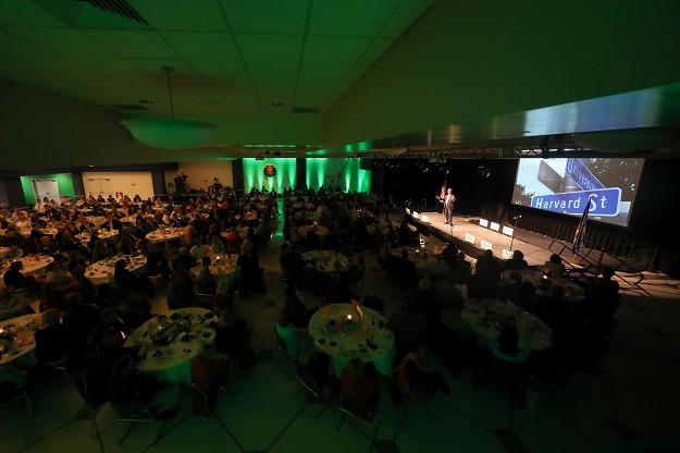 A record crowd of 400 Greater Grand Forks Chamber members gathered Tuesday morning (Sept. 20) in the Memorial Union Ballroom to learn more about what’s happening on campus. Photo by Shawna Schill.