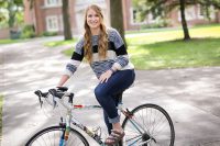 UND student Mariah Salfer, Sleepy Eye, Minn., recently returned from The “4k for Cancer,” a 4,000-mile cross-country bike ride hosted by the Ulman Cancer Fund. Photo by Shawna Schill.