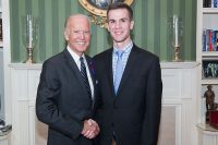 UND biology student Nate Schroeder recently whisked himself to Washington, D.C., acting upon a personal invitation to have dinner with Vice President Joe Biden and his wife, Jill Biden. Schroeder was one of a select handful of people to be honored by the Vice President for standing up against sexual assault and other violence. Photo Courtesy of the Office of the Vice President of the United State.