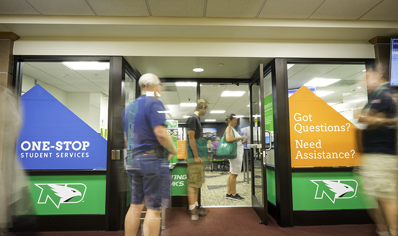 UND One-Stop is just as the name implies -- a first stop for students and families to ask questions about financial aid and billing. One-Stop, Student Account Services and Student Financial Aid have spearheaded two process improvement projects that will help them better utilize student data and enhance their staff collaboration.  Photo by Tyler Ingham.