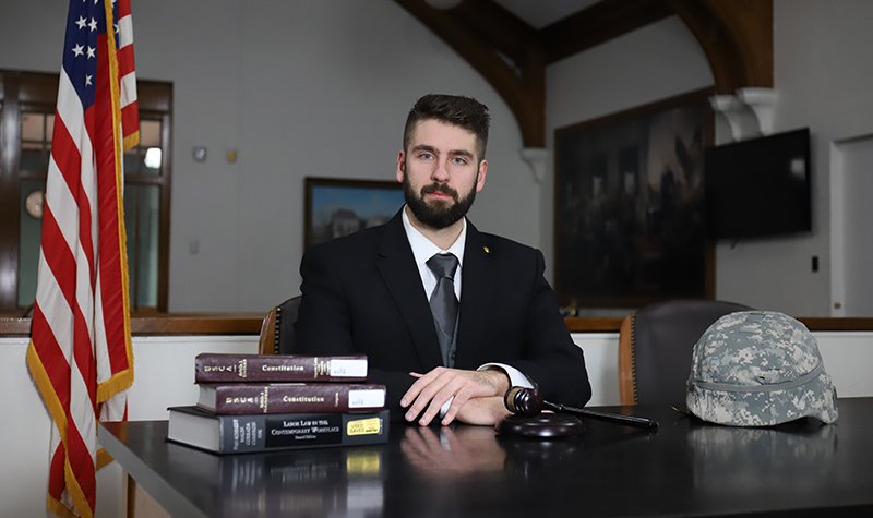 UND Law student Ryan Rehberg will go to Capitol Hill in March as one of 10 in the nation chosen for the VFW-SVA Legislative Fellowship. There, he will advocate a change to Veterans Affairs policy affecting emergency services for veterans. Photo by Connor Murphy/UND Today.