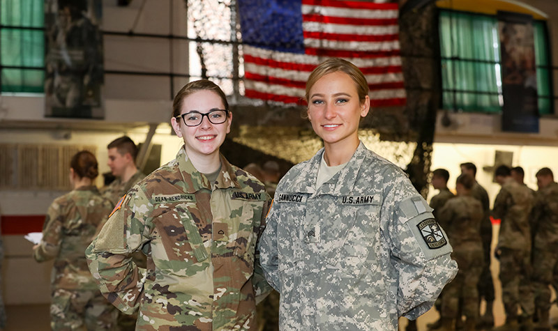 Kelli Dean-Hendricks and Nicole Gannucci are part of the UND's Army Reserve Officers Training Corps (ROTC).  Jackie Lorentz photo/ UND Today