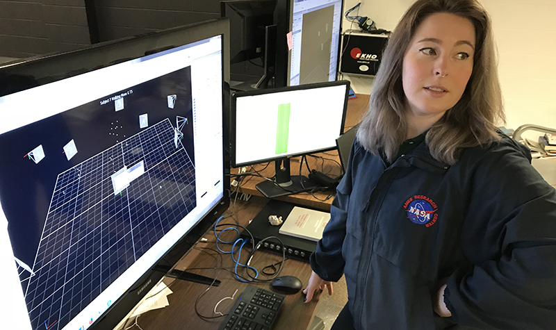 Using technology worthy of a high-tech Hollywood movie, Space Studies graduate student Sophie Orr is studying how to prevent motion-related injury in astronauts working in space, with a longterm goal of using the research to build a better, more efficient spacesuit. Image courtesy of Juan Pedraza.