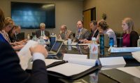 At the inaugural meeting of the presidential search committee, members discussed results of three prior listening sessions and the recruitment process for finding UND's next leader. Photo by Connor Murphy/UND Today.