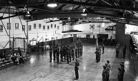 Army ROTC cadets in the Armory's gymnasium, circa 1983. Archival photo.
