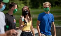 Students wearing new masks. Photo by Mike Hess/UND Today.