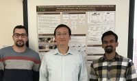Frank Xiao (middle) poses for a photo with two of his PhD students, Pavan Challa Sasi and Ali Alinezhad. Photo courtesy of Frank Xiao.