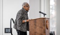 Civil-rights activist Rosalyn Pelles talks at UND's Martin Luther King Jr. Day brunch about King and his legacy. Photo by Shawna Schill/UND Today.