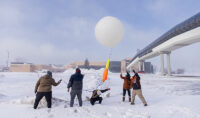 Spring, clifford hall, weather balloon, blizzard, atmospheric sciences. Photo by Mike Hess/UND Today.
