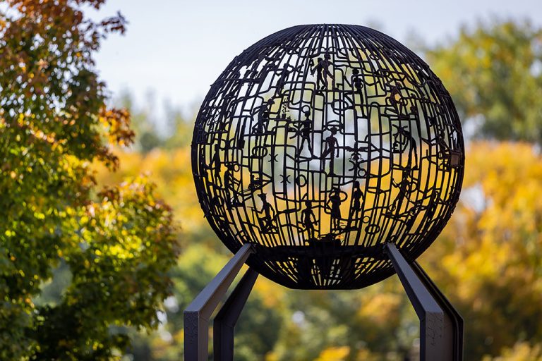 UNDs eternal flame sculpture in fall