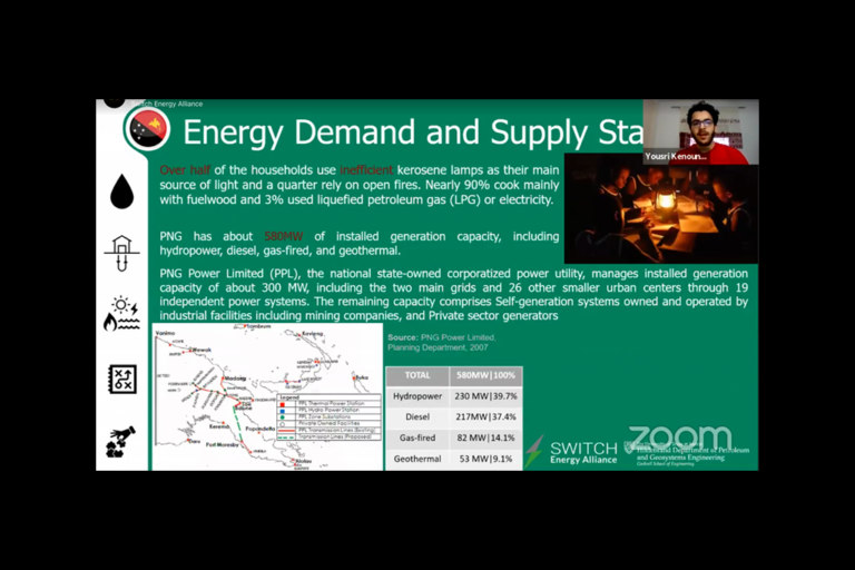 A screenshot of a zoom presentation detailing energy demands.
