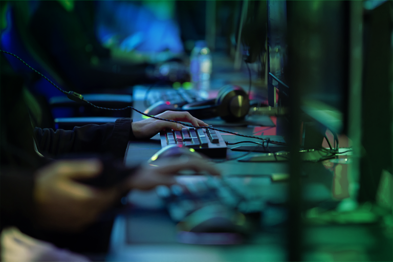 Up close view of students using computers