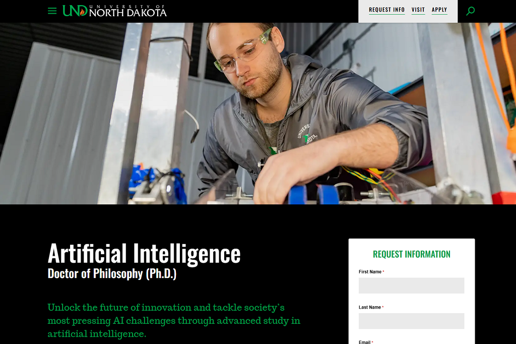A screenshot of a program inforamtion page for an artificial intelligence degree.
