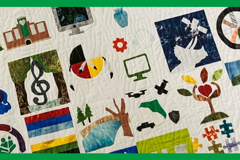 a close up of a quilt