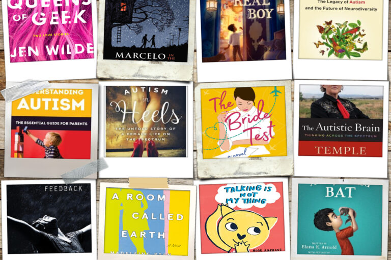 Collage of books focused on autistic people and characters.