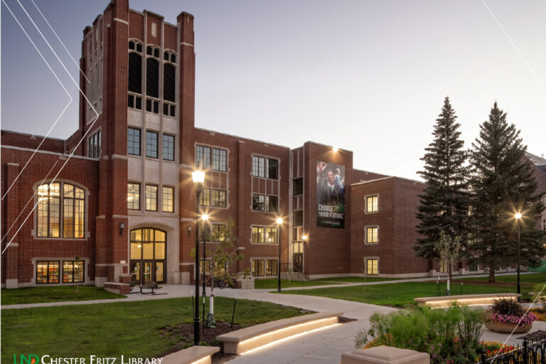 Chester Fritz Library at dusk