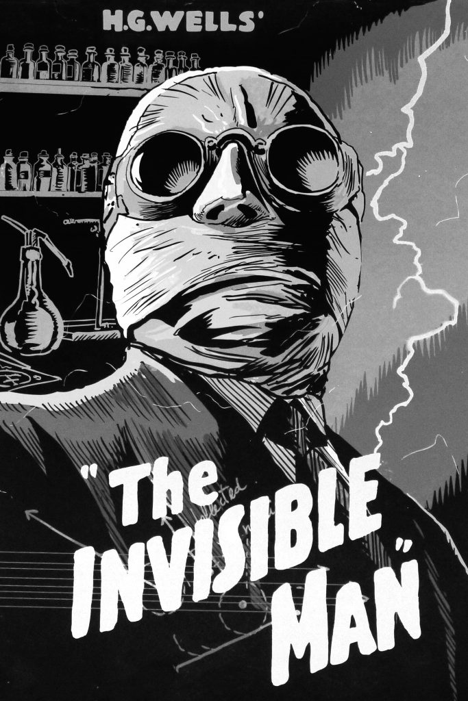 Movie poster for The Invisible Man depicting the protagonist in his "visible" disguise
