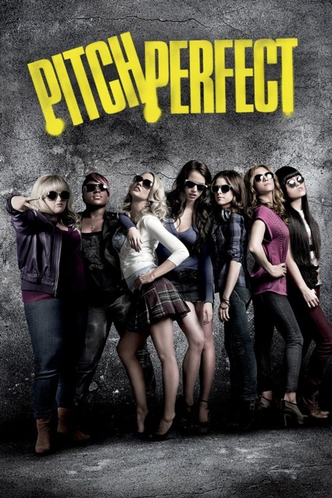 Movie poster for Pitch Perfect depicting the ensemble striking poses while wearing sunglasses