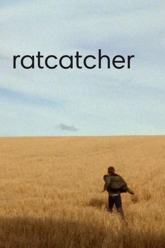 Movie poster for Ratcatcher showing a boy run into a large, empty wheat field