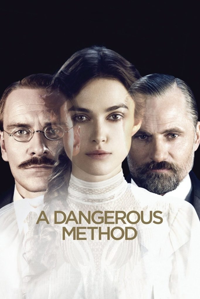Movie poster for A Dangerous Method, showing Sabina Spielrein's face partially superimposed over the faces of Jung and Freud.