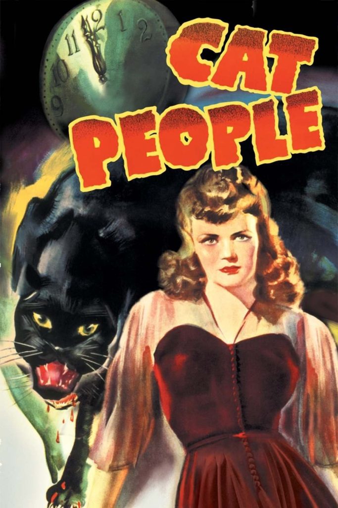 Movie poster for Cat People showing the heroine next to a big black panther