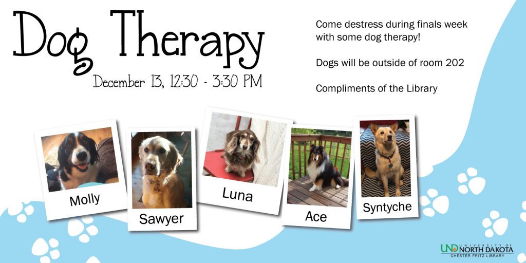 Therapy dog poster with pictures of all five dogs