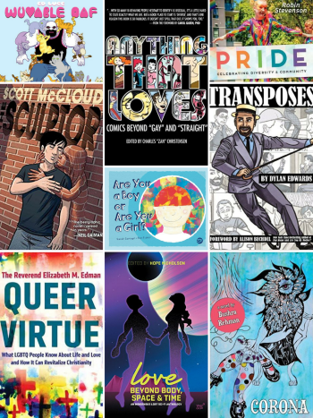 LGBTQ+ book covers from the You Are Not Alone book & graphic novel display