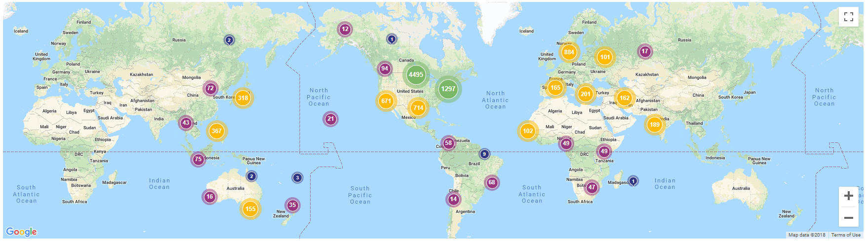 Worldwide map of downloads from the UND Scholarly Commons