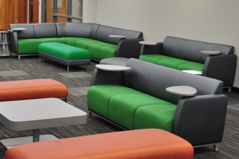 New soft couches and benches in the 2nd floor study space