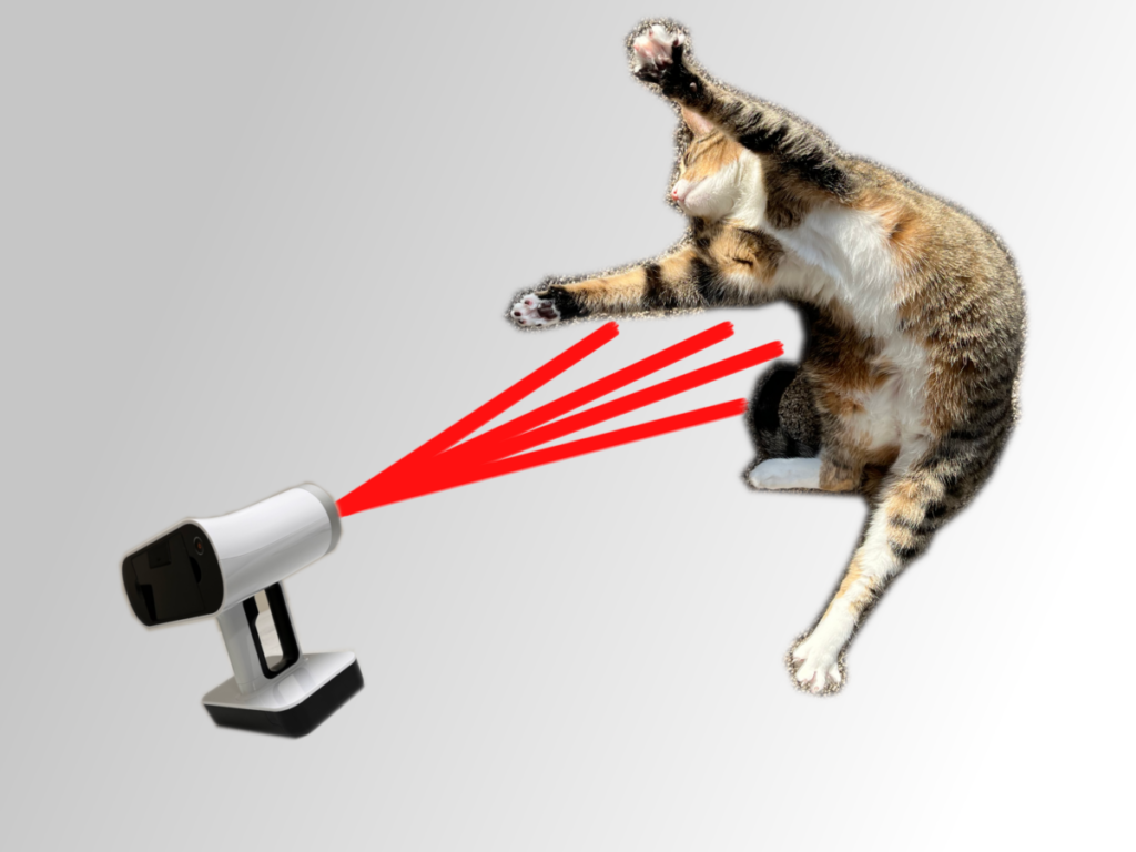 cat being scanned by a 3D scanner