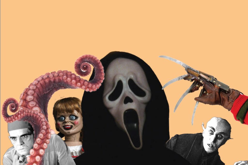 a collage of horror movie icons