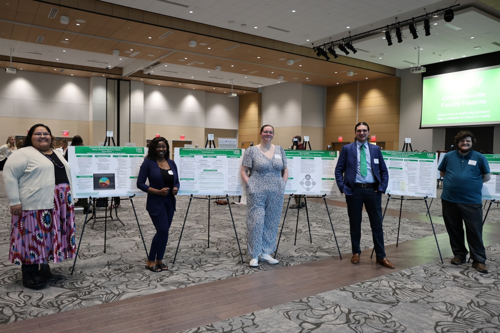 Five students and posters
