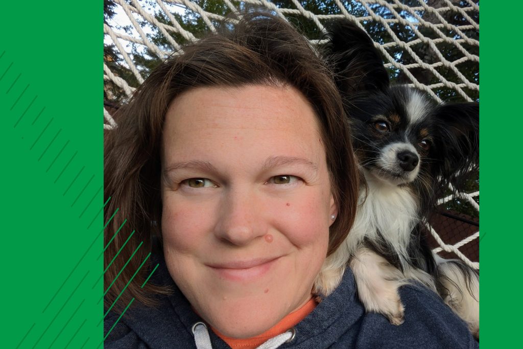 Jen Koller and small dog