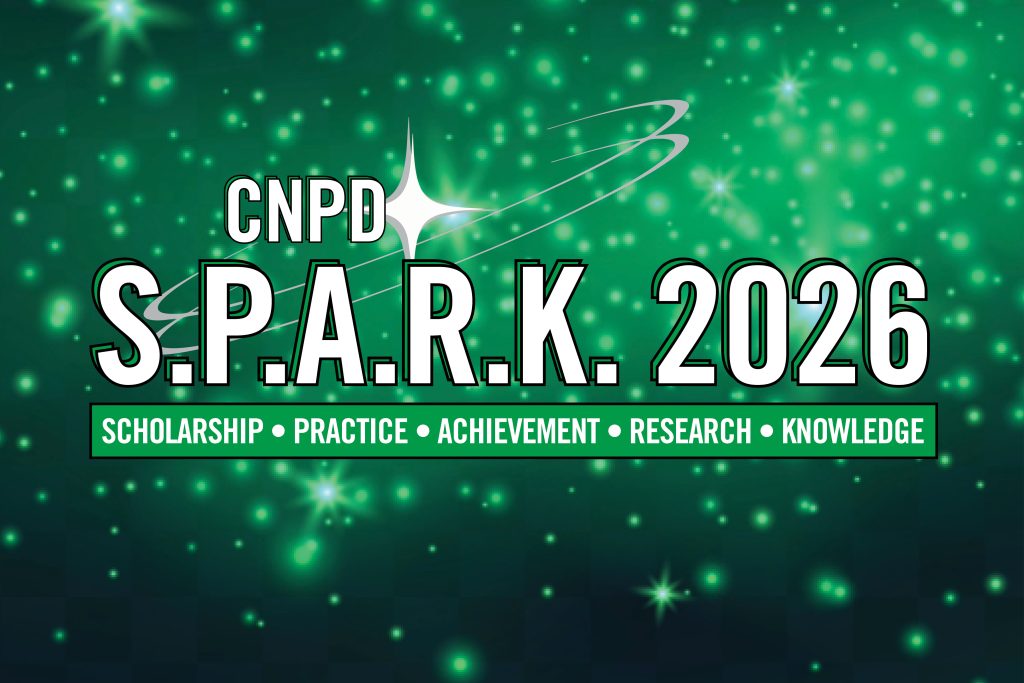 Graphic of the CNPD SPARK 2026 logo on top of a sea of green sparks