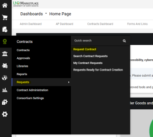 Screenshot of navigation to the contract request