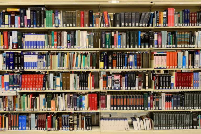 Shelves of books in a library