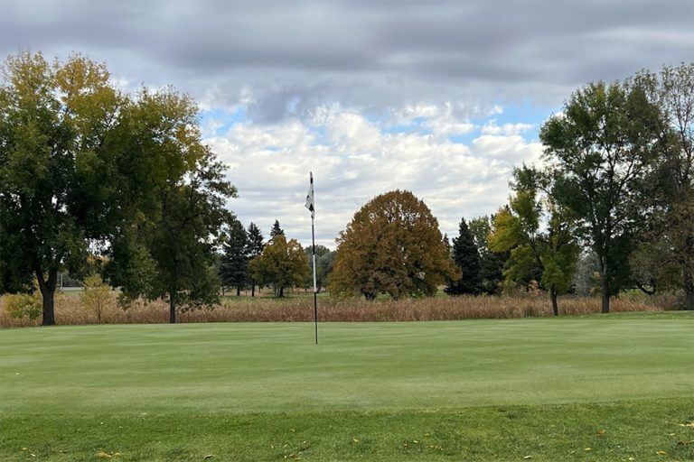 Golf green with flag