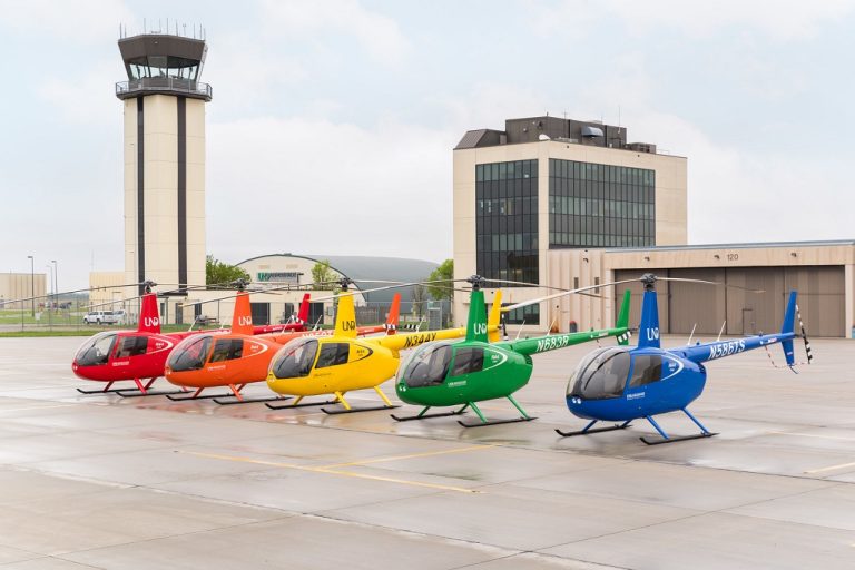 Helicopters lined up at the Grand Forks airport