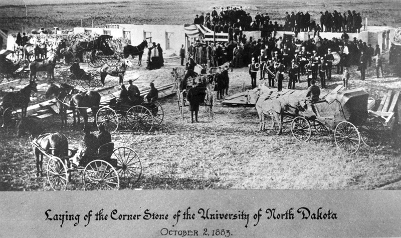 1883 photo of laying the cornerstone of the University of North Dakota