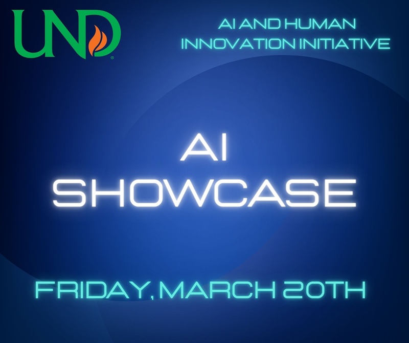Text: AI and Human Innovation Initiative, AI Showcase, Friday March 20