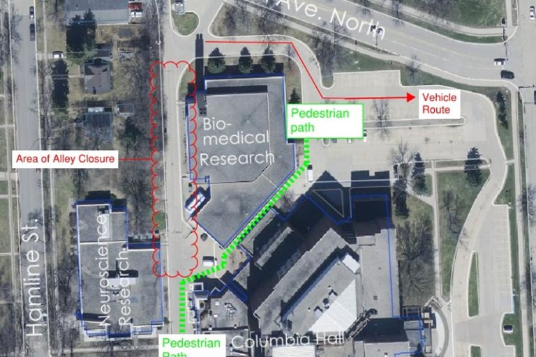 Map showing area of alley closure with pedestrian and vehicle detours