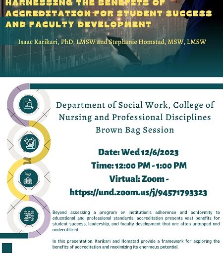 Department of Social Work, College of Nursing and Professional Disciplines brown bag session flyer