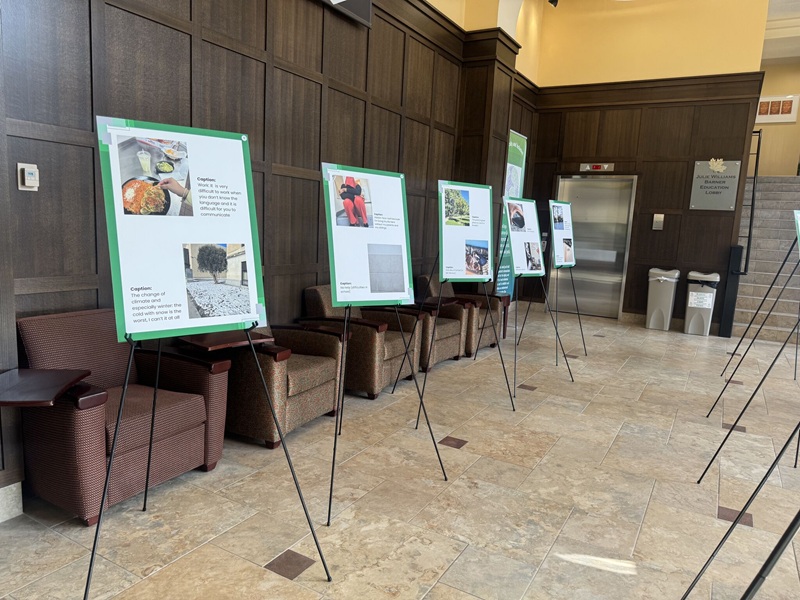 Display boards arranged in College of Education & Human Development atrium.