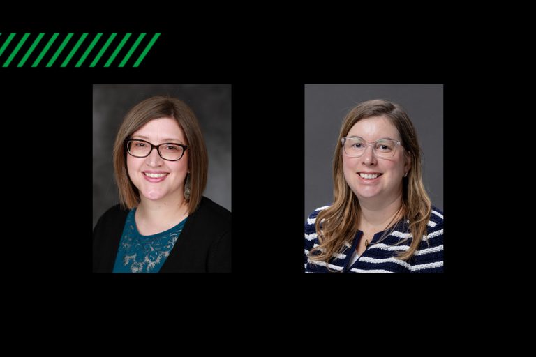 Headshots: Liz Legerski at left and Amanda Voigt at right