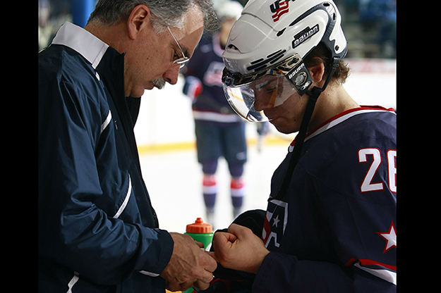 UND School of Medicine & Health Sciences physician Phil Johnson was the team doctor for the U.S. Men's Olympic ice hockey team in PyeongChang. Photo by Jeff Vinnick/HHOF-IIHF Images.