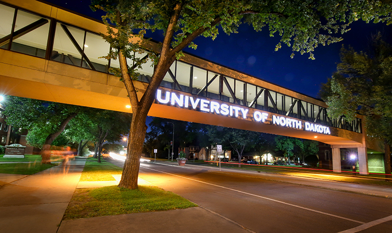 UND campus at night