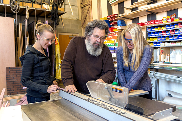 Loren Liepold, technical director for UND Theatre Arts, leads students through a hands-on set-building exercise. It's just one example of the high-impact practices UND wants to foster. Photo by Jackie Lorentz. 